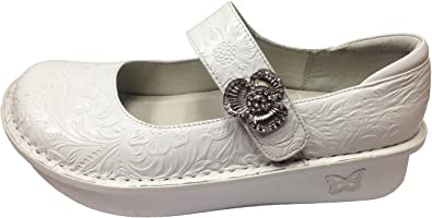 Amazon.com | Alegria Women's Paloma Exclusive Professional Shoe (40 Wide/ 10-10.5 Wide, White Tooled) | Flats