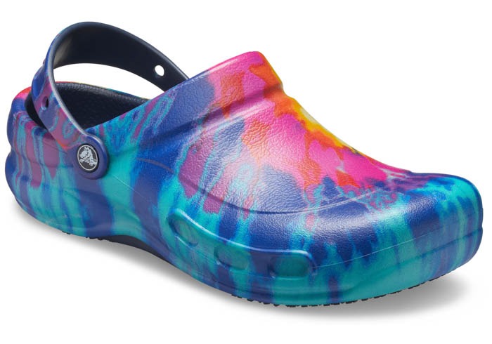 Womens Crocs Bistro Graphic Slip Resistant Clog Navy Tie Dye